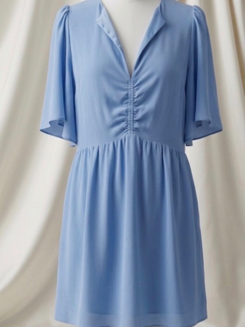 ⭐️ H&M Light Blue Flutter Sleeve V-Neck Mini Dress With Empire Waist - size S